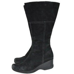 Vintage Hush Puppies Leather Suede Wedge Winter Boots Tall Black Size 9
